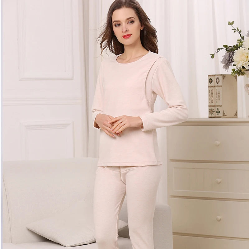Pijama de Amamentação Feminino Algodão Manga Longa