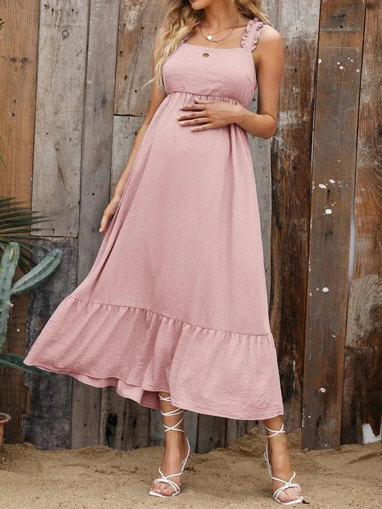 Vestido Maternidade Maxi com Babados - Conforto e Estilo
