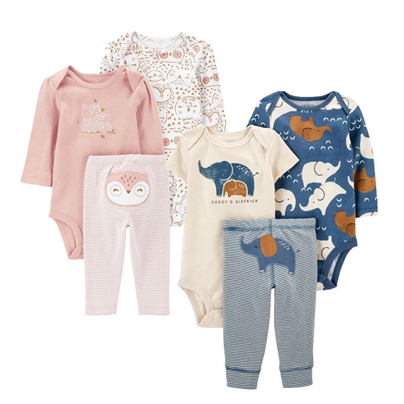 Conjunto de Roupas de Bebê em Algodão - 3 Peças