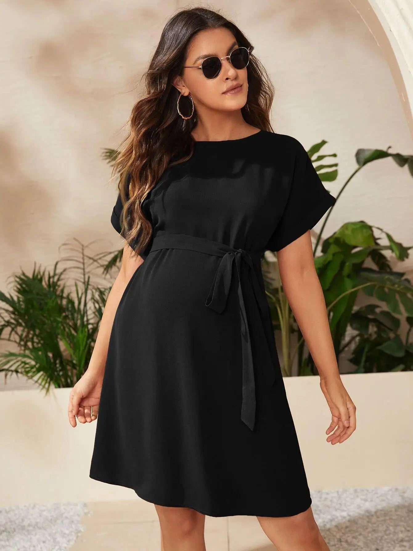 Vestido Maternidade Verão com Laço e Manga Curta