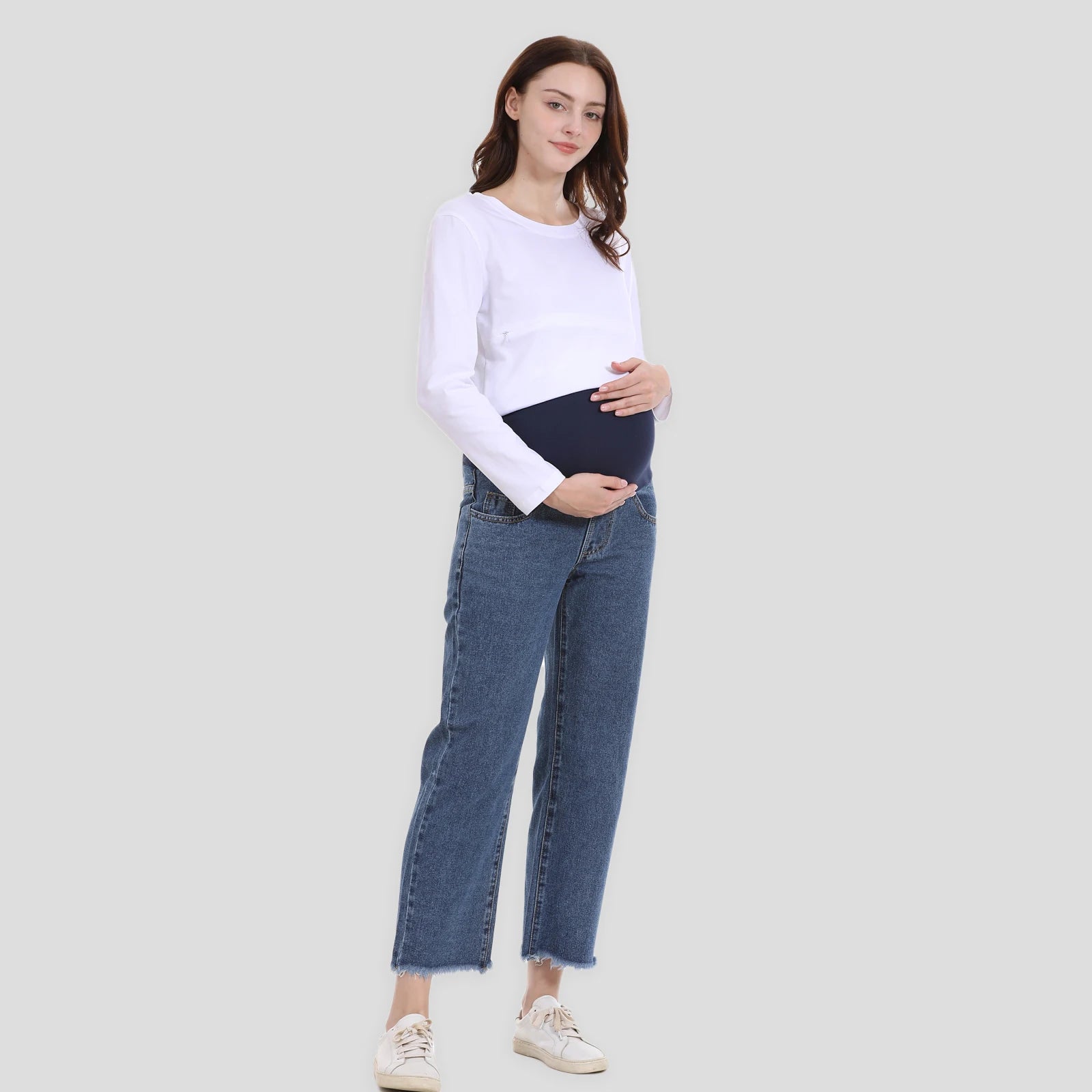 Calça Jeans Maternidade com Faixa Ajustável