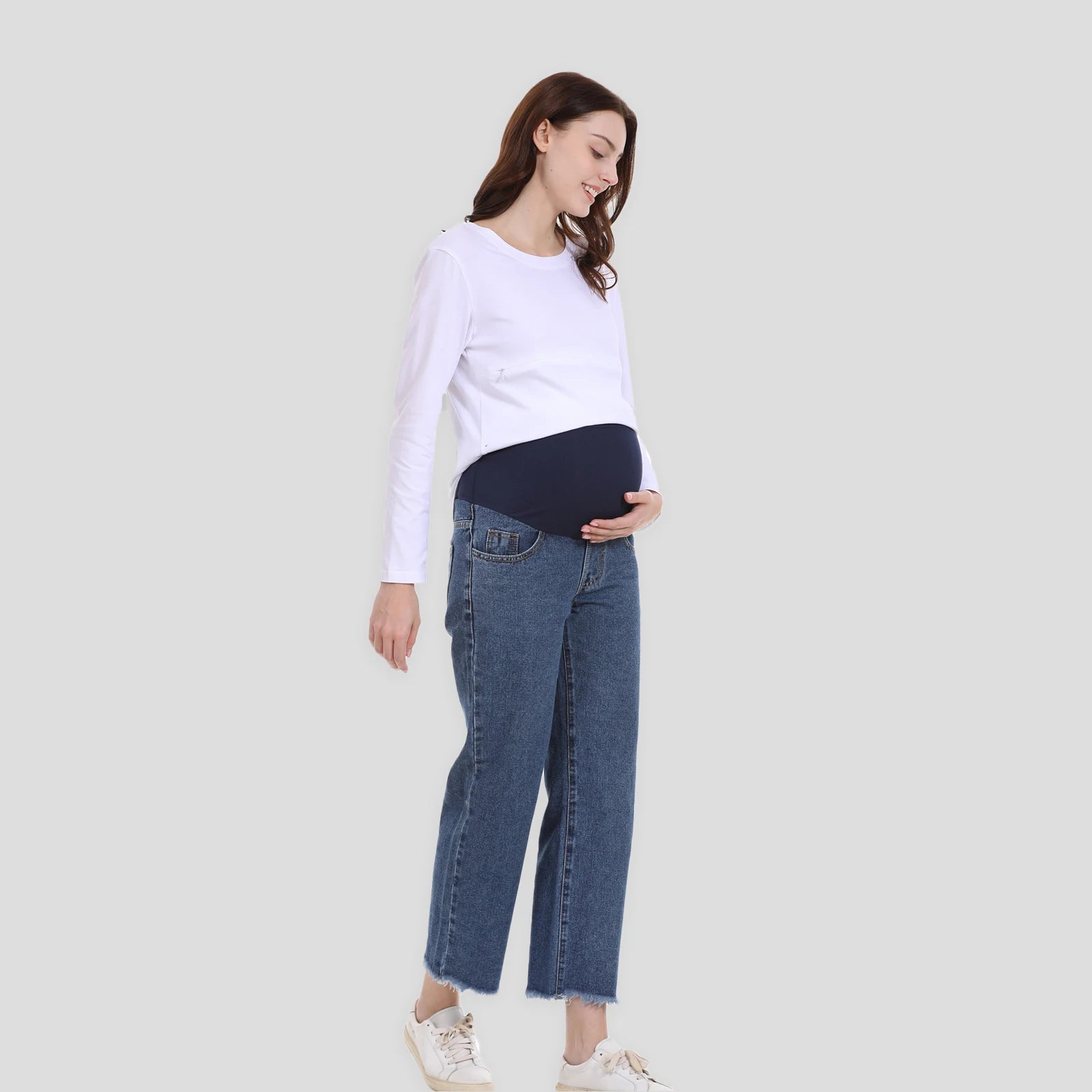 Calça Jeans Maternidade com Faixa Ajustável