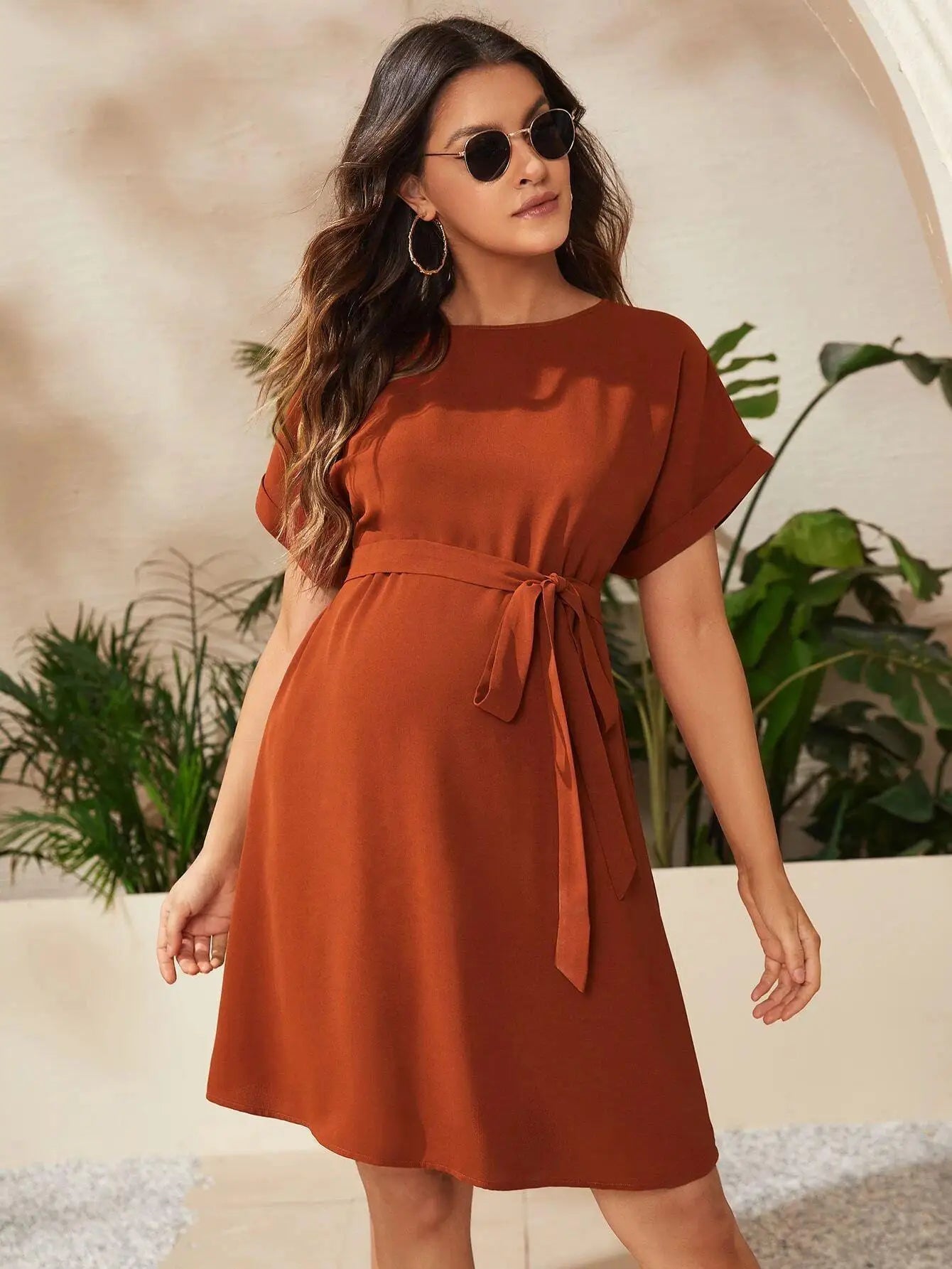 Vestido Maternidade Verão com Laço e Manga Curta