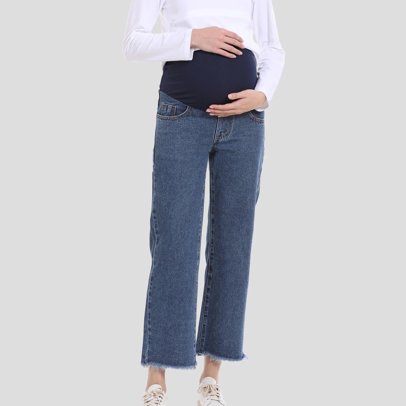 Calça Jeans Maternidade com Faixa Ajustável