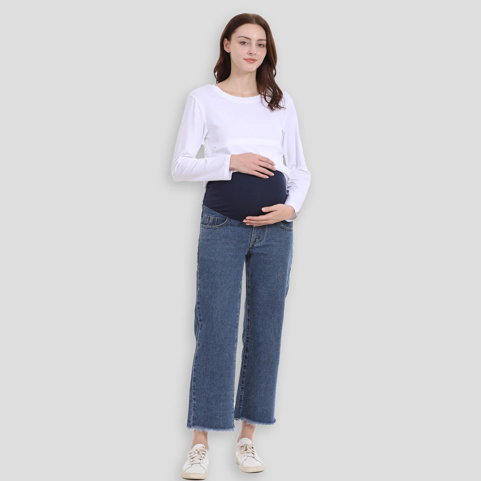 Calça Jeans Maternidade com Faixa Ajustável